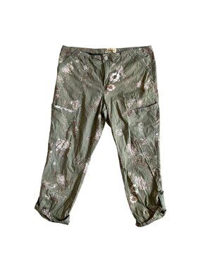 Democracy Womens Green Floral Utility Pants Size 16 With Adjustable Hem